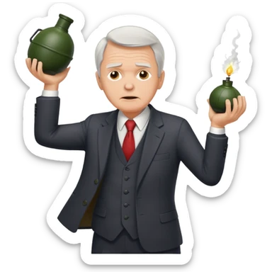 old white man in a suit throwing a grenade sticker