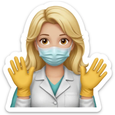 enfermera rubia con pelo largo, con mascarilla y guantes que aperezcan las dos manos sticker