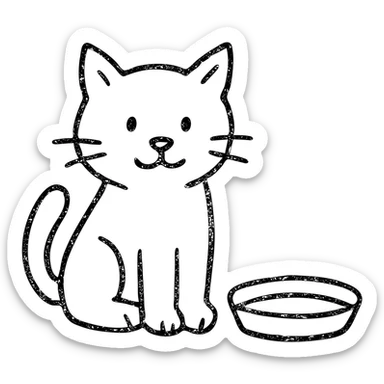 hand drawn outlined icon of a cat with a saucer of milk sticker