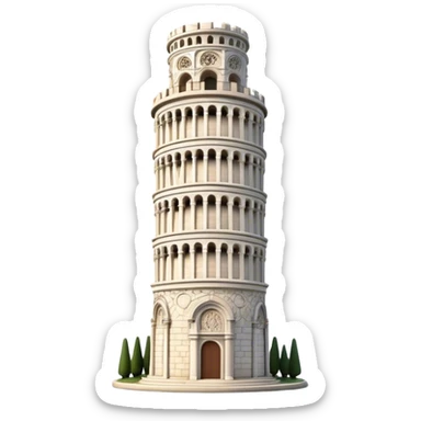 Cinematic Realistic Leaning Tower of Pisa Landmark Emoji, showcasing the iconic medieval tower with intricate stonework rendered with dynamic lighting and detailed textures. sticker