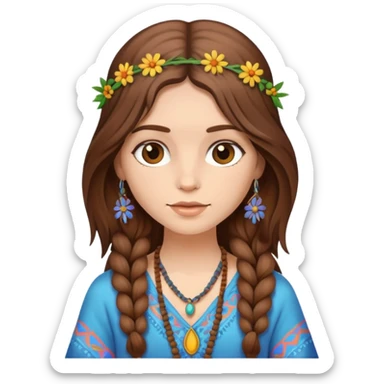 hippie chic girl with brown hair sticker