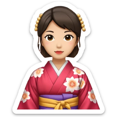 Japanese wearing a kimono infront of temple sticker