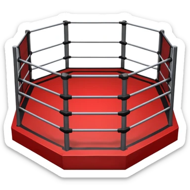MMA cage arena object icon, octagon fighting cage with metal fence walls, padded corner posts, professional combat arena, 3D cartoon style, mobile game icon style, centered, clean background, no people, no text, no watermark
 sticker