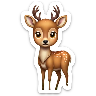 A detailed, cartoon-style emoji of a deer with large expressive eyes, gently grazing on fresh green grass in a serene forest setting. The deer has soft fur with subtle shading, and the grass is vibrant and textured. The background hints at a peaceful sticker