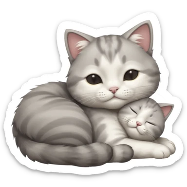 1 grey and white small cat with its eyes closed lying down leaning on its elbow with its paw curled under his head holding it up sticker