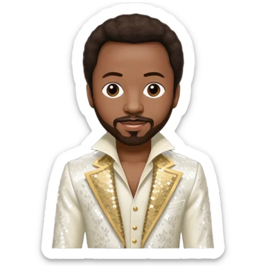 Maurice White from Earth, Wind & Fire with dark brown hair, ivory sequin outfit sticker