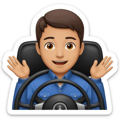 driver with simple face at steering wheel excited expression sticker