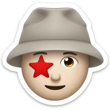 person with ushanka hat and a red star covering his eye sticker