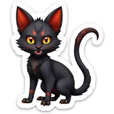 Dark Vampiric Black Lykoi-Caracal-Bat-Litten-Torracat-Noibat-Hybrid (Full body) sticker