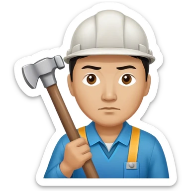 serious kazakh worker middle age photorealistic with hammer sticker