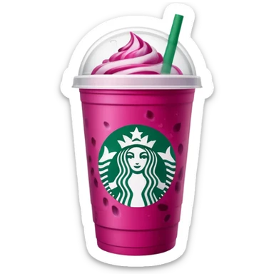 Starbucks dark pink dragonfruit refresher. white lid. starbucks logo. sticker