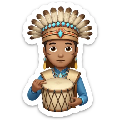 A young chief apprentice wearing a small headdress, gripping a ceremonial drum.
 sticker