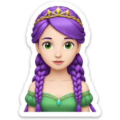 Princesses with Long Purple Braid, green dress sticker