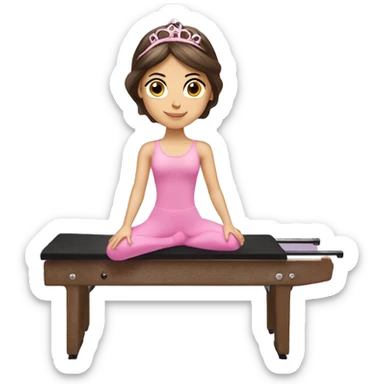 Brunette hair doing Pilates on reformer with pink tiara and ballet wrap sticker