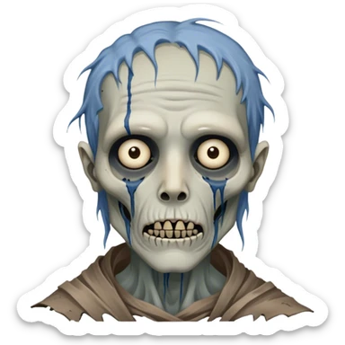 Cinematic Realistic WoW undead civilian Portrait, depicted with decayed yet noble features, his weathered, pallid skin etched with ghostly blue veins and ancient scars. Clad in modest, tattered attire in muted browns and greys that remain consistently rugged, his hollow eyes burn with determined defiance. Rendered with lifelike texture and dramatic natural lighting, high shine, noble and resilient, capturing the stoic spirit of an undead veteran of Azeroth. sticker