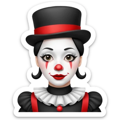 black and white mime clown emoji with white makeup lipstick and costume sticker