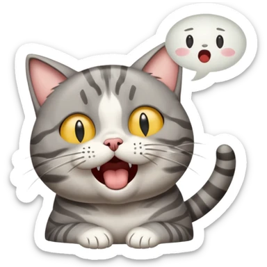 Cat meme, a gray tabby cat holding its head and screaming, with its eyes closed and mouth open, looking annoyed sticker
