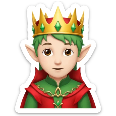 an elf with crown on the head, wearing black and red  sticker