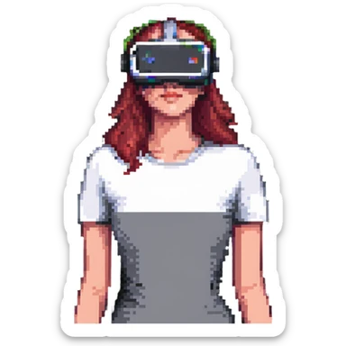 woman wearing VR glasses, pixel art style sticker