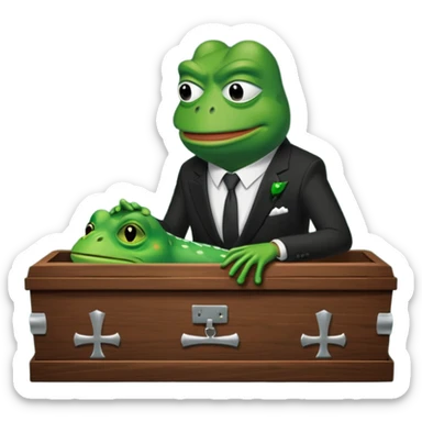 A coffin with "ECHO" written on it, being nailed shut by a Pepe the frog character. sticker