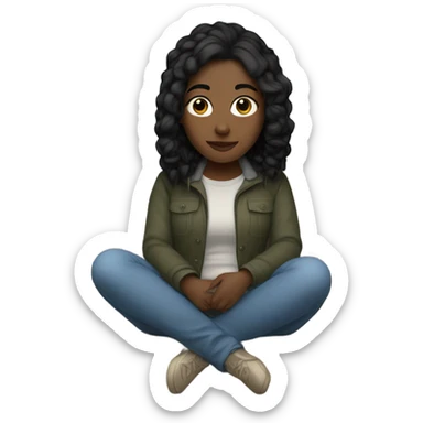 White girl with black hair in a cozy outfit sitting on a couch sticker
