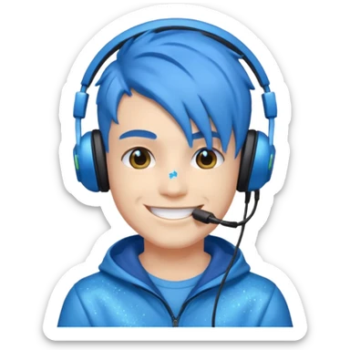 glitter blue gamer boy happy blue hair sticker