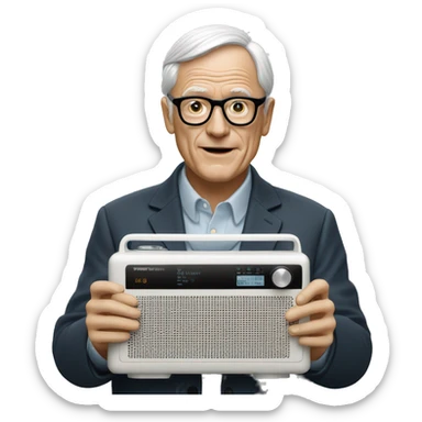 dieter rams holding a  braun radio sticker