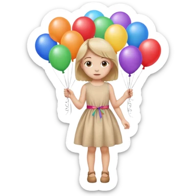 birthday small  girl in biege  + baloons sticker