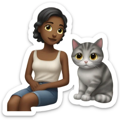 Pretty girl with cat by window sticker