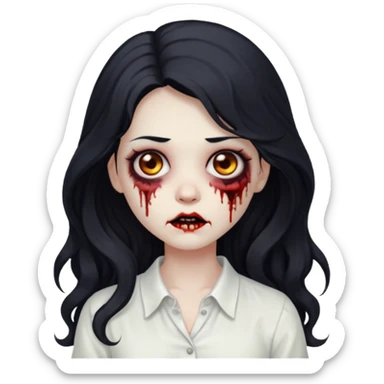 garota zumbi com cabelo preto ondulado longo blusa BRANCA sticker