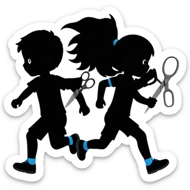 Children crossing emoji but change the children to a silhouette running with scissors sticker