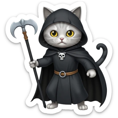 cat winning a fight with the grim reaper sticker