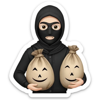 Thief in black mask holding sack sticker