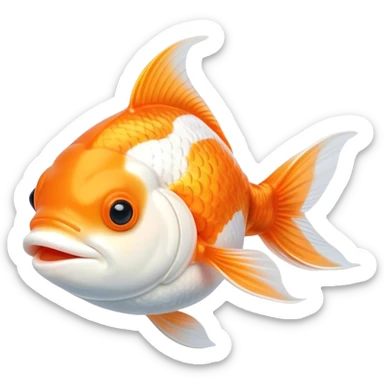 Meme-Worthy Cute Sleeping Orange and White Goldfish Portrait Emoji, Head resting peacefully with a contented smile, showcasing a streamlined, graceful body with a luxuriously soft blend of orange and white, eyes closed in a serene, floating nap, Simplified yet hilariously adorable features, highly detailed, glowing with a soft, drowsy light, high shine, relaxed and utterly lovable, stylized with an air of playful laziness, bright and heartwarming, soft glowing outline, capturing the essence of a comically sleepy goldfish, so meme-worthy it feels like it could instantly become the next viral sensation of adorable slumber! sticker