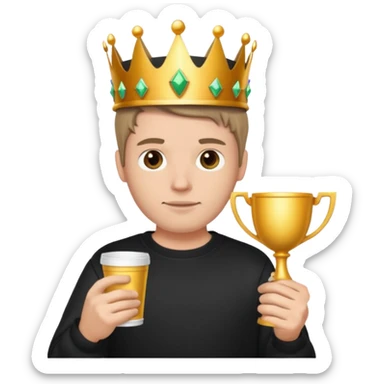 MVP + Tournament +Gaming + Black sweatshirt + White guy with crown + Tournament Cup   sticker