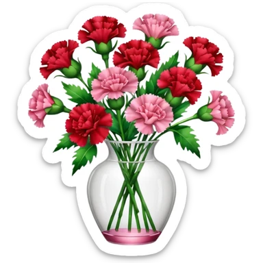 bouquet of green red and pink carnations in a glass vase sticker
