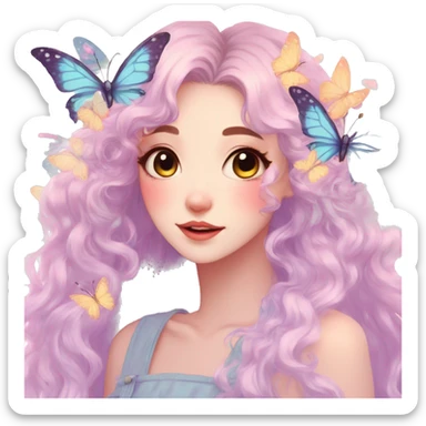 gorgeous anime pastel lady with butterflies and beautiful hair fairycore cottagecore sticker