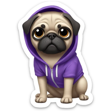 pug wearing purple hoodie sticker