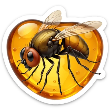 A tiny fly trapped in a huge lump of amber  sticker