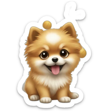 Pomeranian Puppy playing with a ball sticker