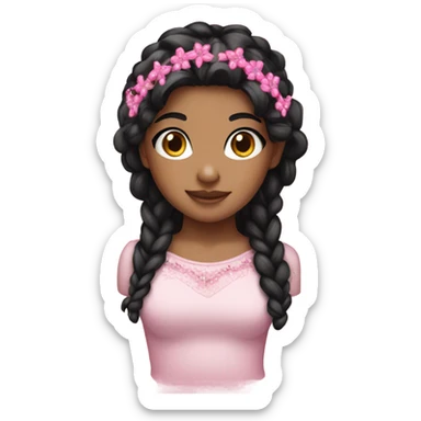 Cute girl with black hair and pink accessories  sticker