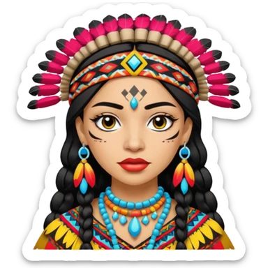 Indigenous, pretty lips, Indigenous clothes, light skin, pretty bratz baddie, black eyeliner, colorful sticker
