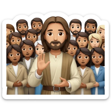 Jesus teaching a crowd of contemporary people sticker