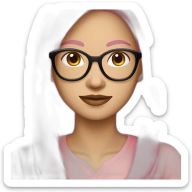 woman white skin with glasses in color pink nude, with long dark straight hair with laptop sticker