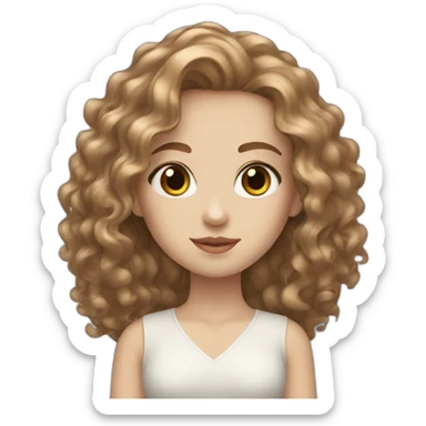 White Women, blue pale eyes, long brown curly hair, sticker