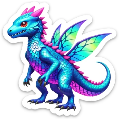 colorful neon-colored Fakémon-Digimon-Fionbri-Trico-creature (full body) sticker