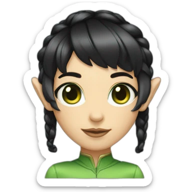black short hair, two short braids, elf ears, robot antennae green eyes,  sticker