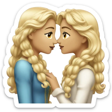 2 women princesses couple blonde kiss sticker