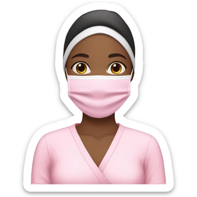 A girl wearing a spa band and with a pink facial mask  sticker
