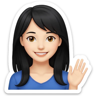 beautiful woman with long black hair and side bangs, smiling sticker